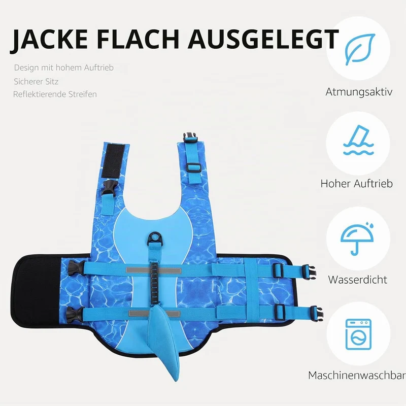 CITÉTOILE Schwimmweste Hund Hai, Hundeschwimmweste & Dog Life Jacket Verstellbar mit Griff und Refle