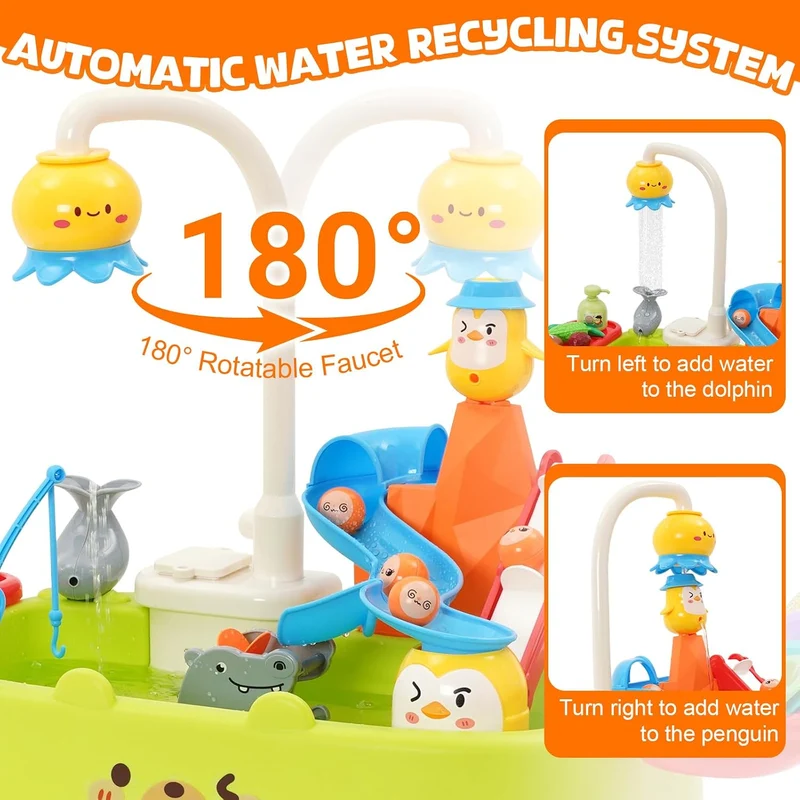 Kinder Spülbecken mit Wasserhahn,Küchenspüle Spielzeug Set mit Wasserkreislauf, Spielküche Zubehör,R