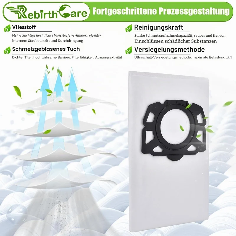 10 Stück Staubsaugerbeutel und 2 Filter als Ersatz für Kärcher WD5 WD6 WD4 WD5P Premium MV4 MV5 MV6,