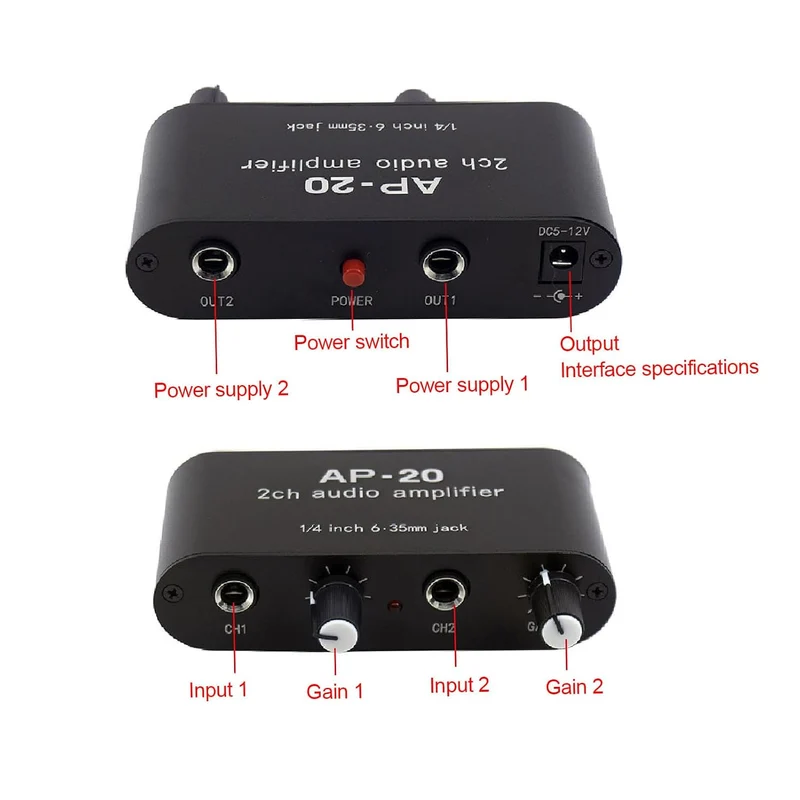 Tonvorverstärker, 0-20 DB 2CH 1/4 Zoll 6,5 Mm Tonverstärker DC 5-12 V für Mikrofone