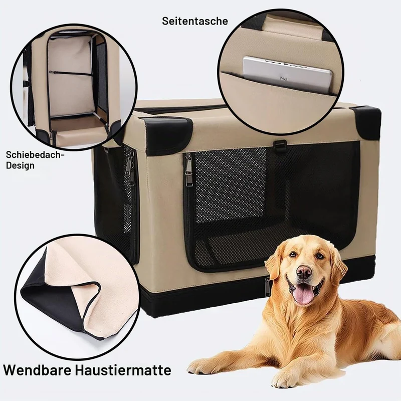 Hundebox Faltbar, Transportbox Katze Gross,Weicher Haustier-Transportkorb (82x59x59CM) zum Reisen,Hu