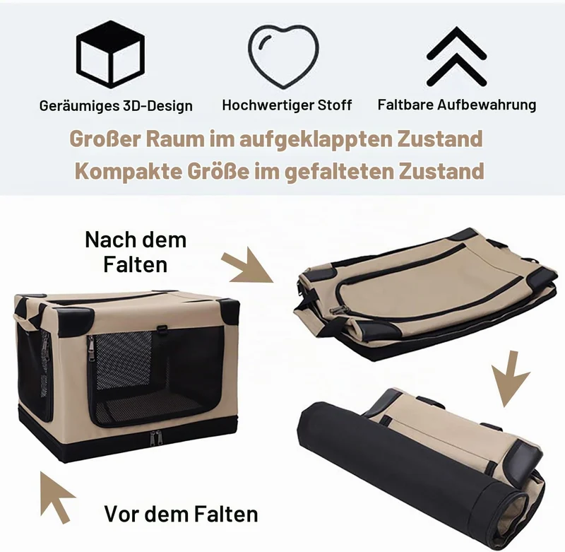 Hundebox Faltbar, Transportbox Katze Gross,Weicher Haustier-Transportkorb (82x59x59CM) zum Reisen,Hu
