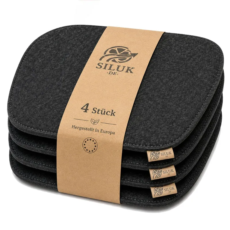 SILUK gemütliches Sitzkissen aus Filz 40cm x 40 cm - Komfortable Waschbare - 4er Set Grau I Schwarz