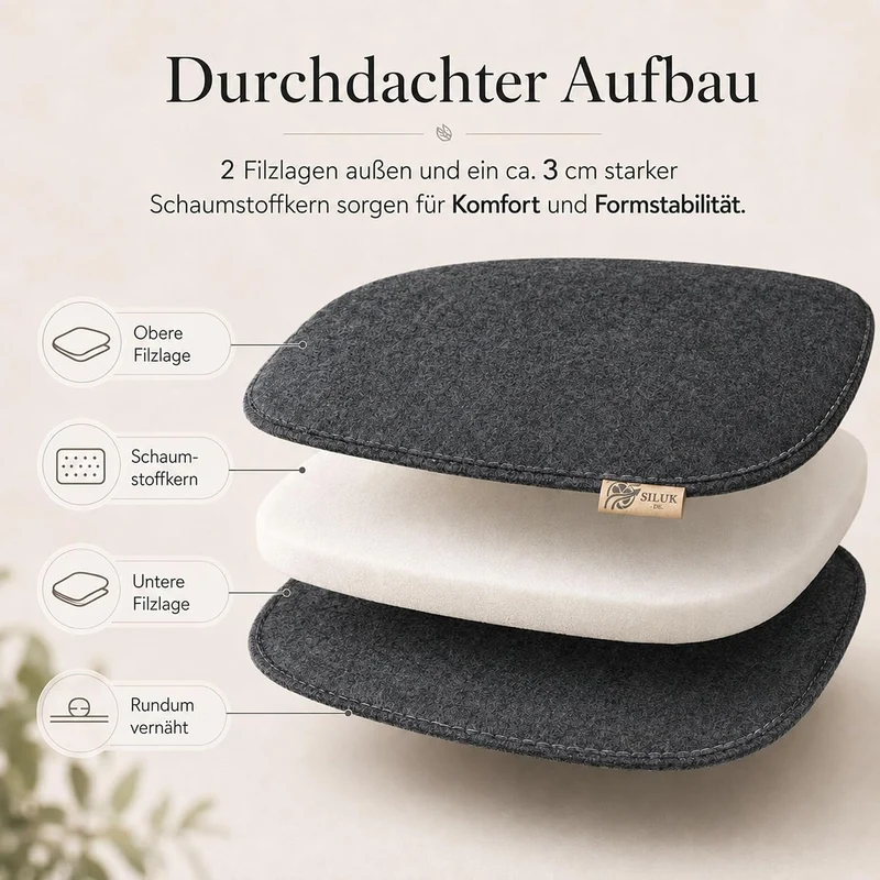 SILUK gemütliches Sitzkissen aus Filz 40cm x 40 cm - Komfortable Waschbare - 4er Set Grau I Schwarz