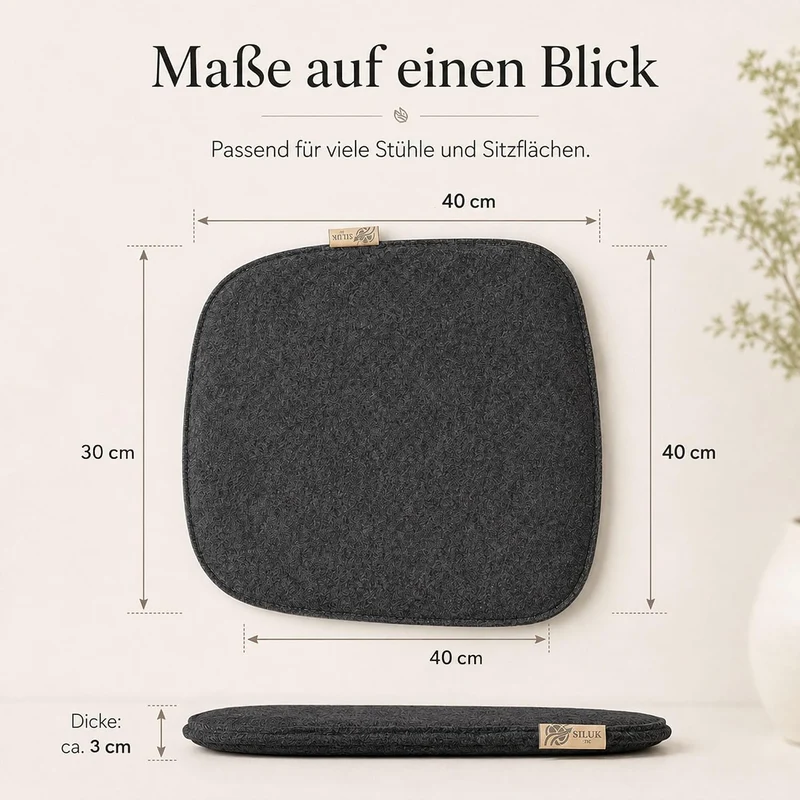 SILUK gemütliches Sitzkissen aus Filz 40cm x 40 cm - Komfortable Waschbare - 4er Set Grau I Schwarz
