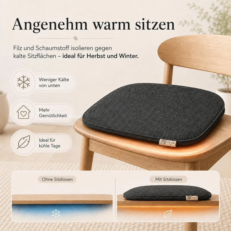 SILUK gemütliches Sitzkissen aus Filz 40cm x 40 cm - Komfortable Waschbare - 4er Set Grau I Schwarz