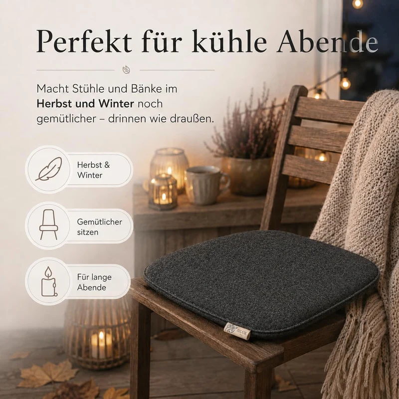 SILUK gemütliches Sitzkissen aus Filz 40cm x 40 cm - Komfortable Waschbare - 4er Set Grau I Schwarz