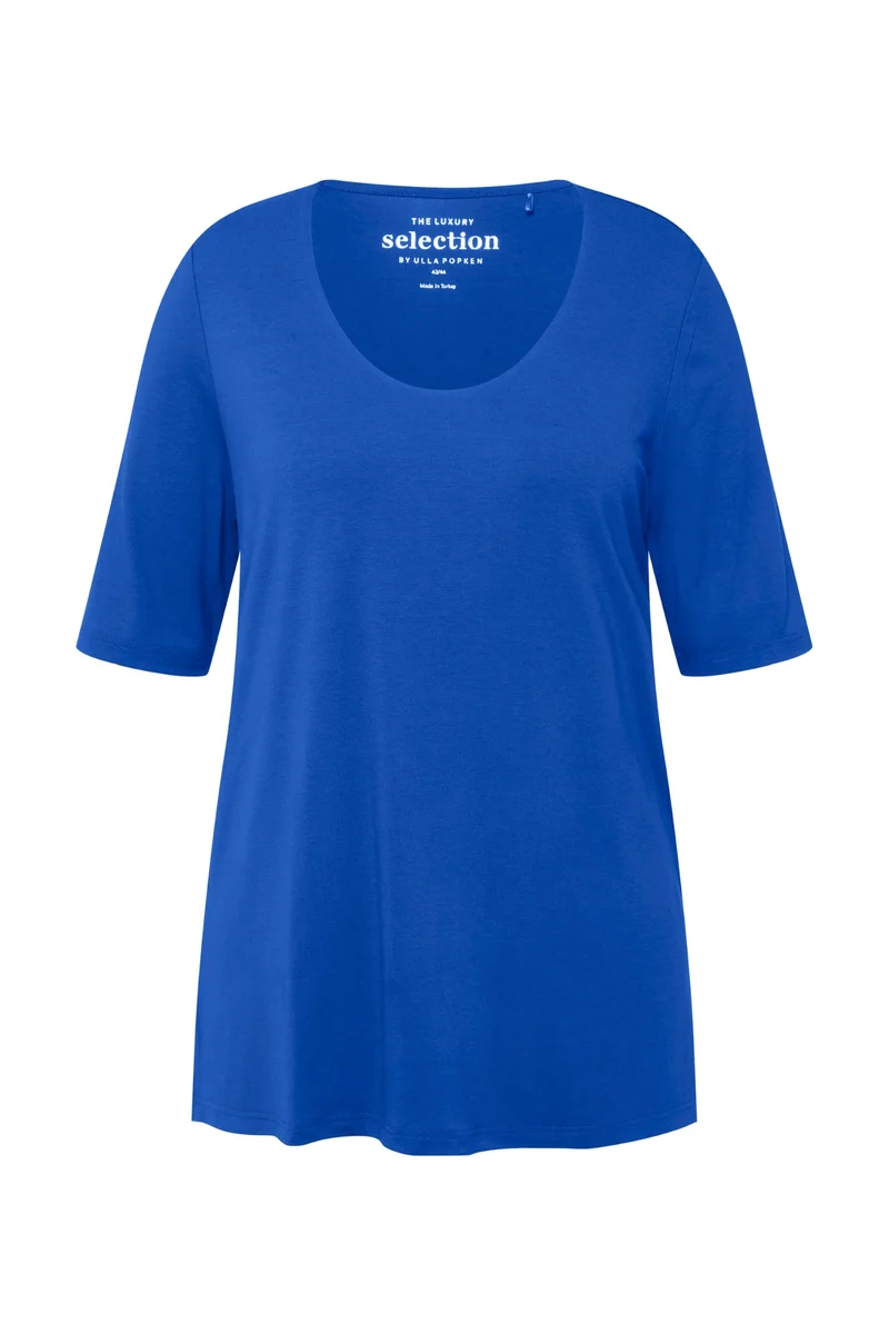 Ulla Popken Damen grosse Grössen Übergrössen Plus Size Shirt 1/2 Arm Doublelayer 820860 42-44 Kobalt
