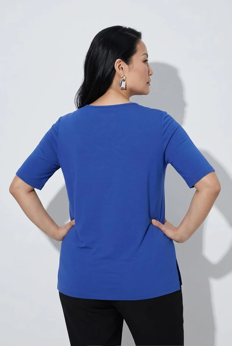 Ulla Popken Damen grosse Grössen Übergrössen Plus Size Shirt 1/2 Arm Doublelayer 820860 42-44 Kobalt