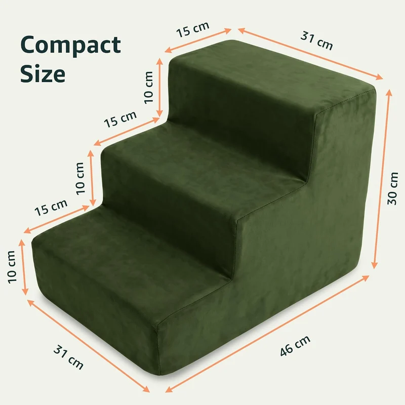 murando Hundetreppe für Kleine Hunde 3 Stufen 30 cm, Samt - Khaki | Haustiertreppe für Bett, Sofa, B