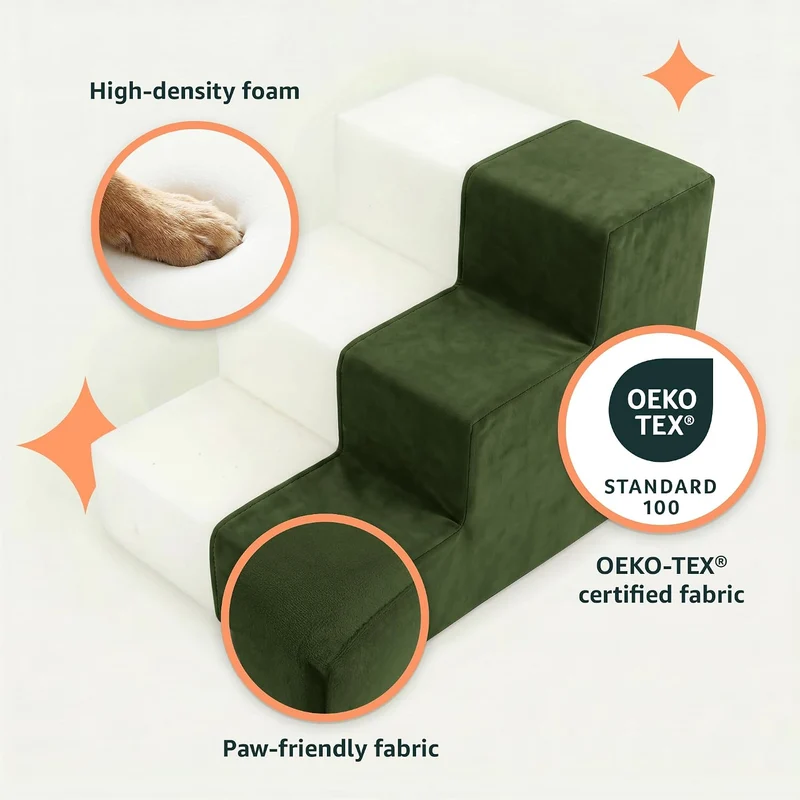 murando Hundetreppe für Kleine Hunde 3 Stufen 30 cm, Samt - Khaki | Haustiertreppe für Bett, Sofa, B