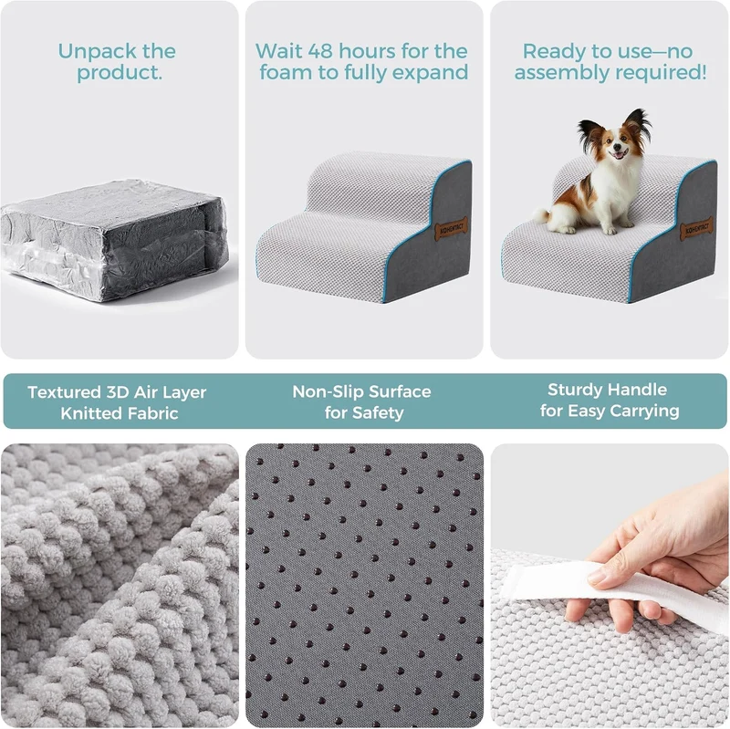 Hundetreppe & Rampe für hohes Bett & Sofa, 33-61 cm abnehmbare Haustiertreppe für kleine & mittlere