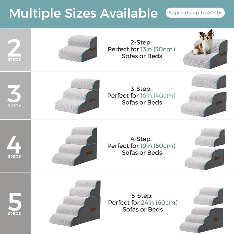 Hundetreppe & Rampe für hohes Bett & Sofa, 33-61 cm abnehmbare Haustiertreppe für kleine & mittlere