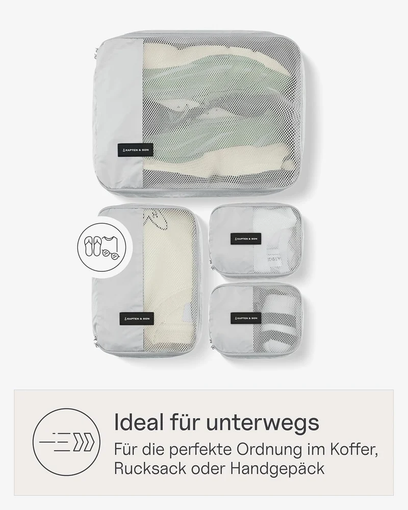 Kapten & Son Packing Cubes Set Small All Black Koffer Organizer 4er Set | 4er Set Packwürfel für Han