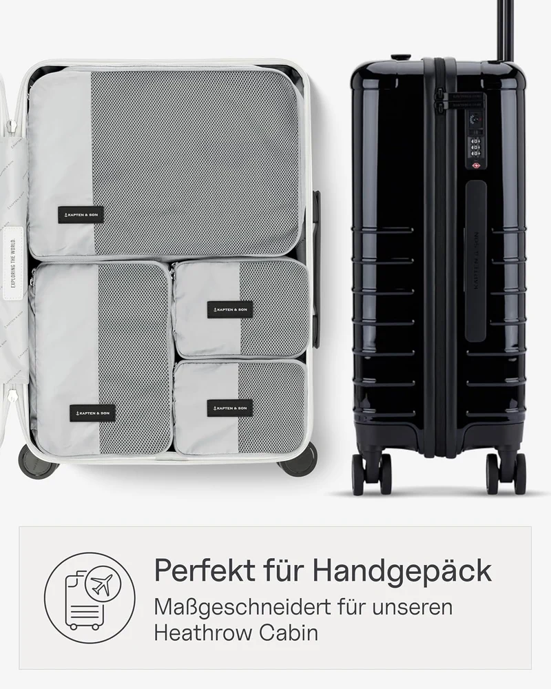 Kapten & Son Packing Cubes Set Small All Black Koffer Organizer 4er Set | 4er Set Packwürfel für Han