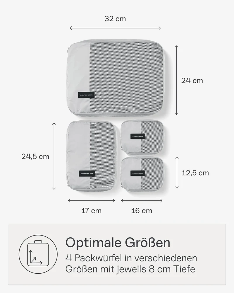 Kapten & Son Packing Cubes Set Small All Black Koffer Organizer 4er Set | 4er Set Packwürfel für Han