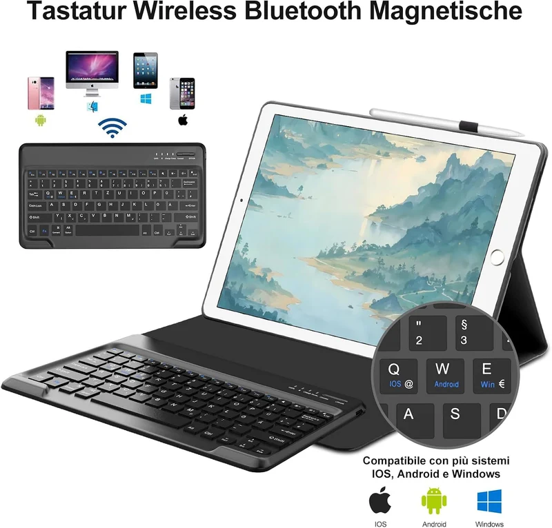 Tastatur Hülle für iPad Pro 12.9 Zoll 1./2. Generation (2017/2025), Schwarz | Deutsches QWERTZ Layou