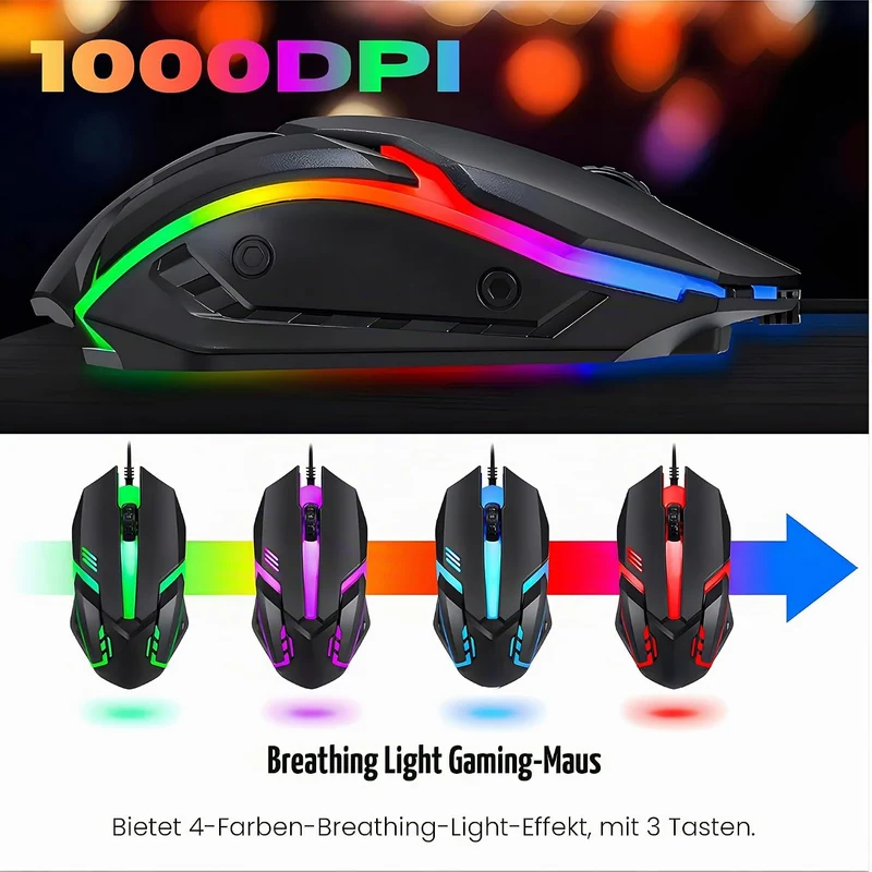 Gaming Tastatur Maus Headset Set mit Mousepad 4 in 1 RGB Gaming Combo Set für PC/PS4/Xbox-Gamer, RGB