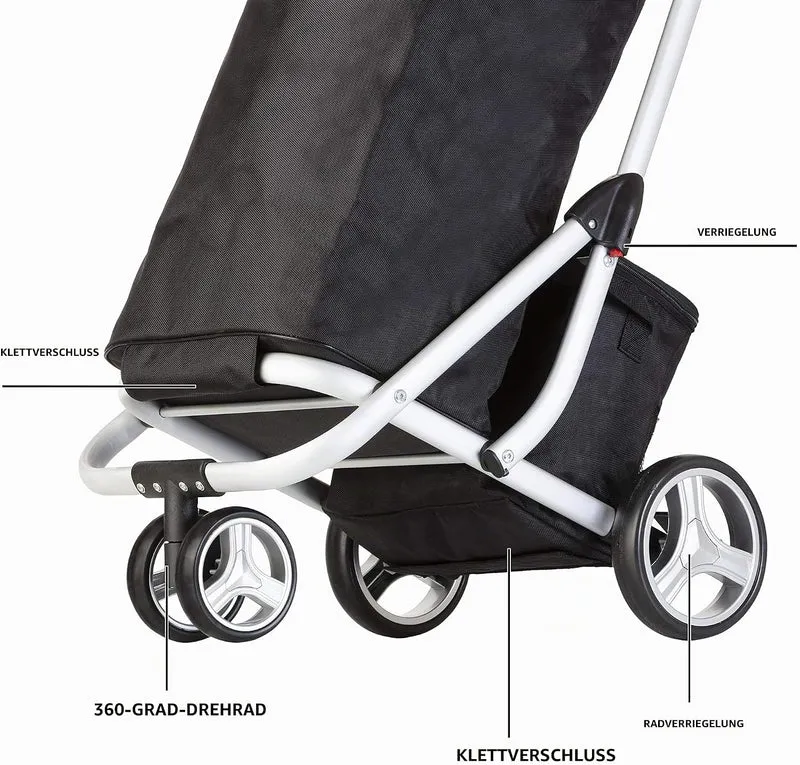Cruiser Einkaufswagen 59 Liter mit 14 ltr Kuhltasche - 3 räder Einkaufstrolley (schwar) Schwarz, Sch