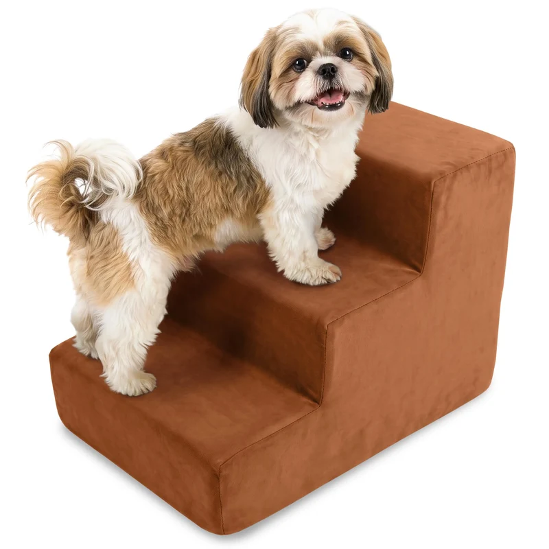 murando Hundetreppe für Kleine Hunde 3 Stufen 30 cm, Samt - Honiggelb | Haustiertreppe für Bett, Sof