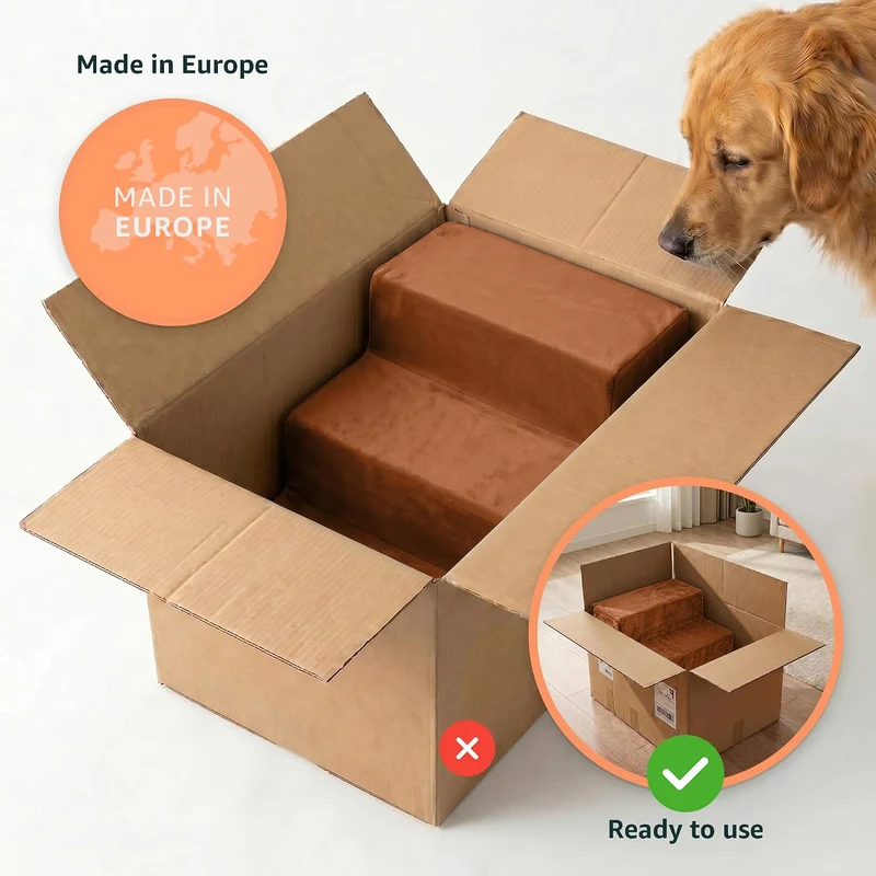 murando Hundetreppe für Kleine Hunde 3 Stufen 30 cm, Samt - Honiggelb | Haustiertreppe für Bett, Sof