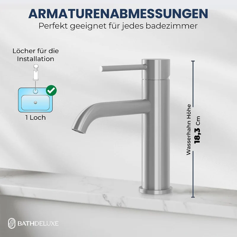 Søvang Wasserhahn Bad – Waschtischarmatur 18,3 cm, Waschbeckenarmatur Gebürsteter Edelstahl, Anti-Fi