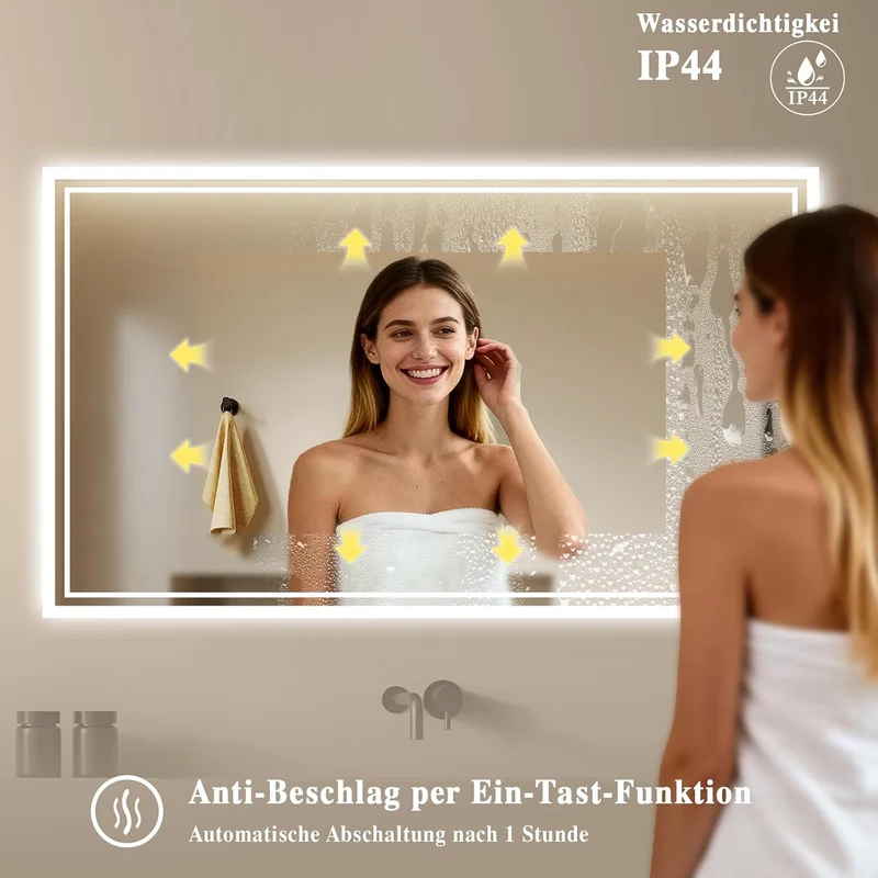 Badspiegel-mit-Beleuchtung 120x70cm - Badezimmer Spiegel mit Bluetooth - Badezimmerspiegel mit Besch