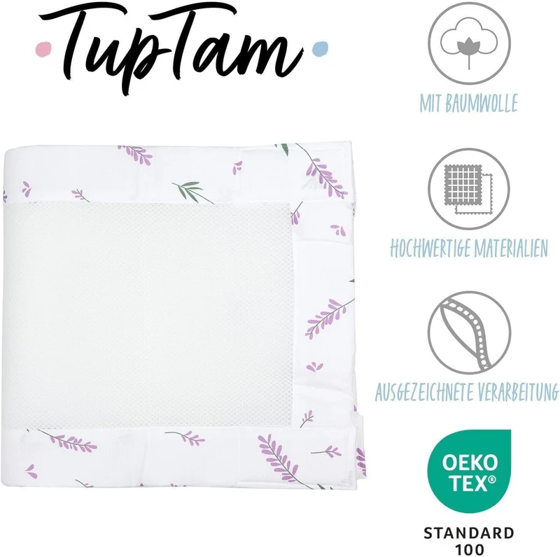TupTam Gitterstäbe Schutz Netz Babybett Nestchen 3D Mesh 2 Pack, Farbe: rosa Blumen, Grösse: ca. 128