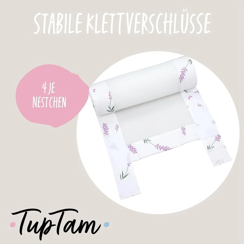 TupTam Gitterstäbe Schutz Netz Babybett Nestchen 3D Mesh 2 Pack, Farbe: rosa Blumen, Grösse: ca. 128
