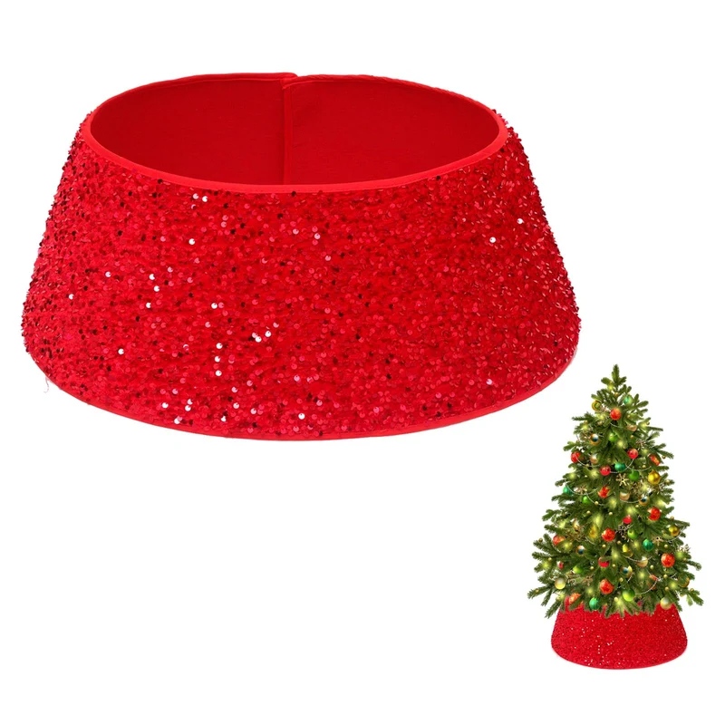 Weihnachtsbaumrock-Dekorationen, 60 cm Weihnachtsbaumrock Baumkragen Rot Glitzernd Weihnachtsbaum So