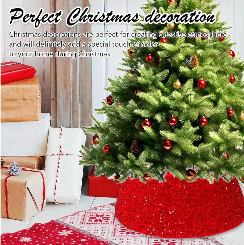 Weihnachtsbaumrock-Dekorationen, 60 cm Weihnachtsbaumrock Baumkragen Rot Glitzernd Weihnachtsbaum So