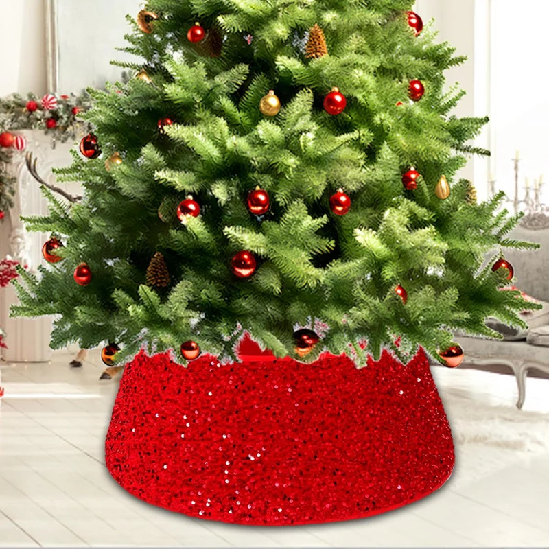 Weihnachtsbaumrock-Dekorationen, 60 cm Weihnachtsbaumrock Baumkragen Rot Glitzernd Weihnachtsbaum So
