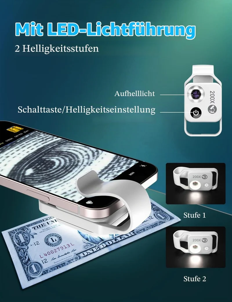 APEXEL 200X Mini-mikroskop für Smartphone-Kamera,Handy mikroskop für Smartphone,Explore Micworld wit