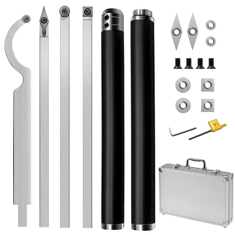 21 Pcs Drechseleisen Set, Wendeplatten für Drehmeissel, 4 Schwanenhals/Vierkant/Diamantform/Rund Dre