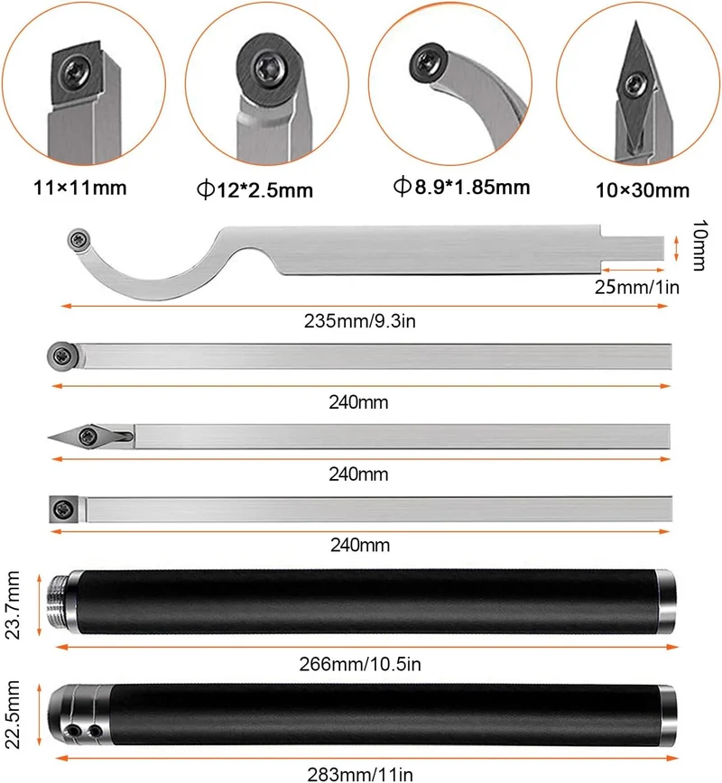 21 Pcs Drechseleisen Set, Wendeplatten für Drehmeissel, 4 Schwanenhals/Vierkant/Diamantform/Rund Dre