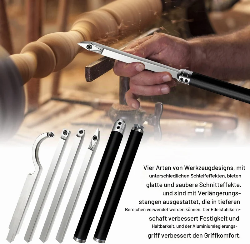 21 Pcs Drechseleisen Set, Wendeplatten für Drehmeissel, 4 Schwanenhals/Vierkant/Diamantform/Rund Dre
