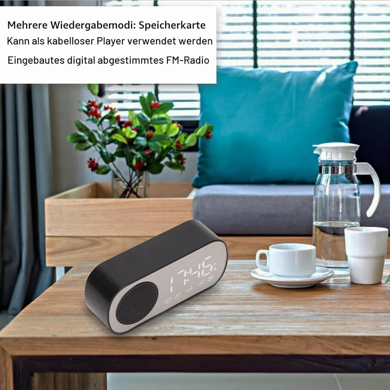 Radiowecker, Tragbarer Digitaler Wecker Dual 5.0 Wireless HiFi mit BT-Lautsprecher Zum Lesen, Kochen