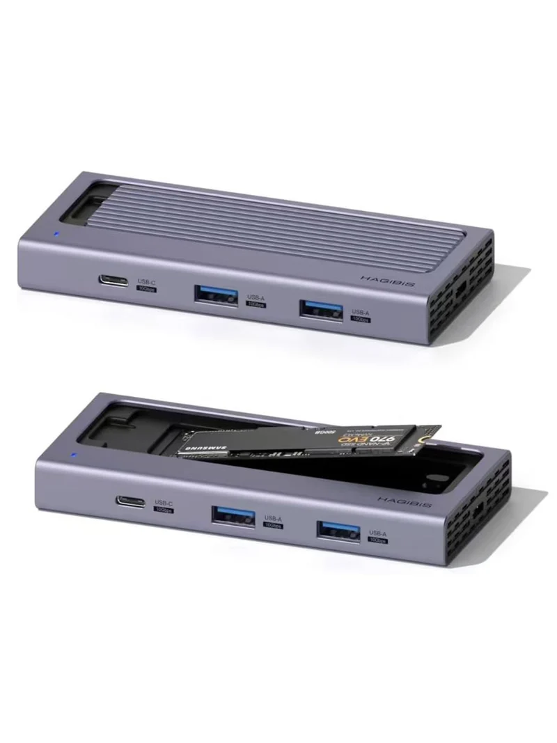 Hagibis USB-C-Hub mit M.2-SSD-Gehäuse, magnetische Abdeckung, einfache Demontage, externes Festplatt