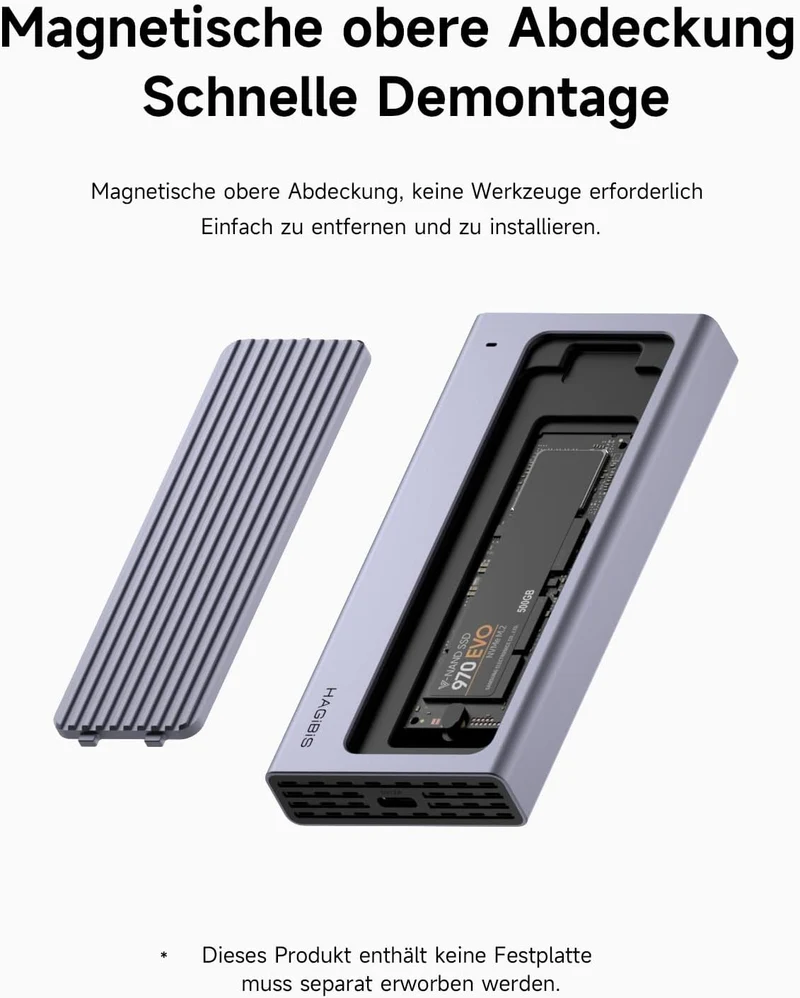 Hagibis USB-C-Hub mit M.2-SSD-Gehäuse, magnetische Abdeckung, einfache Demontage, externes Festplatt