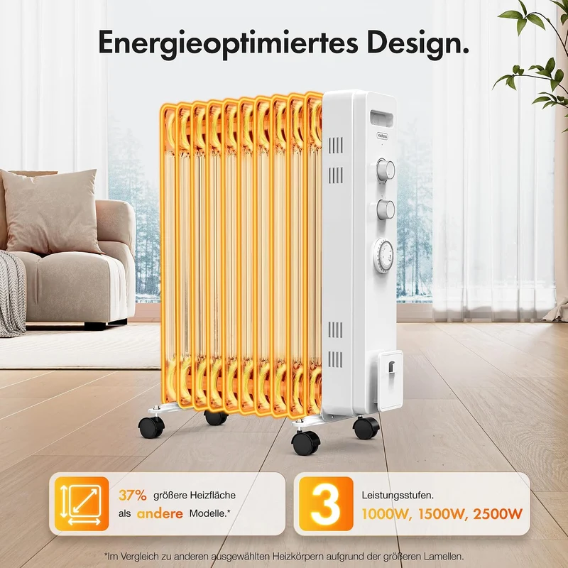 VonHaus Ölradiator mit 11 Rippen, Elektrischer Heizkörper für Homeoffice, Elektroheizung zum Schnell