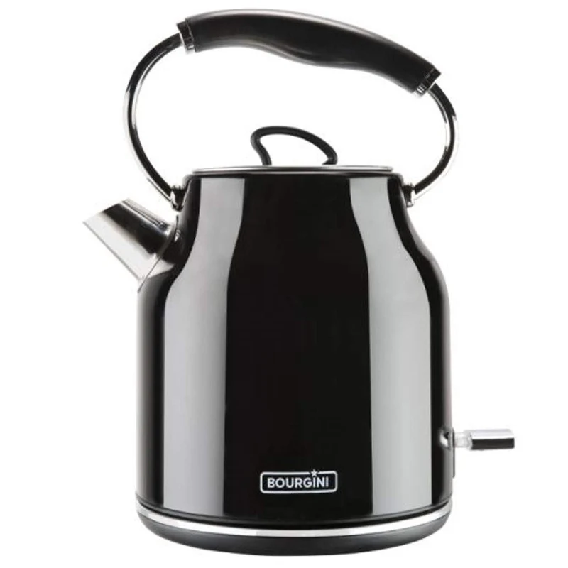 Bourgini Nostalgic Water Kettle Deluxe - Retro Wasserkocher - 1.7L Fassungsvermögen - Schwarz Black,