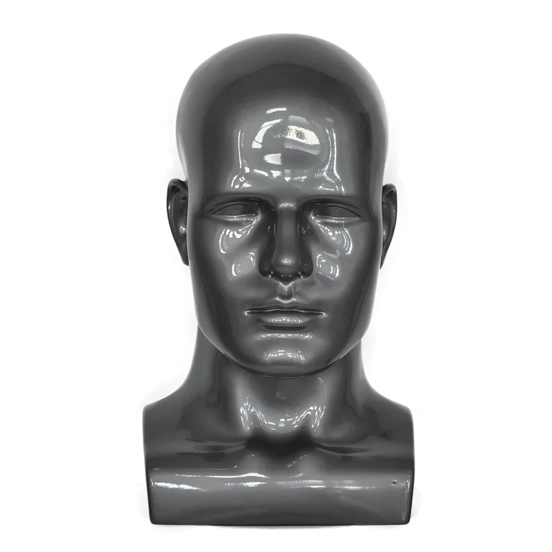 Tcwuzick PVC Schaufensterpuppe Kopf Schwarz Männlich Manikin Dummy Stand Modell Display Hut Schal Pe