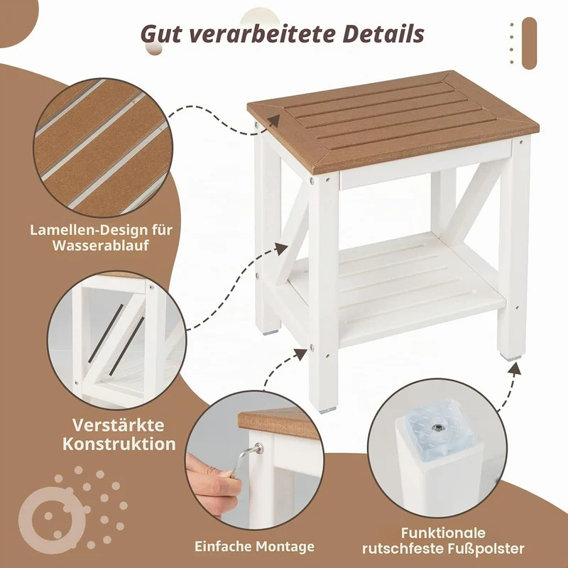 GOPLUS 2-stufige Duschbank, Duschhocker mit Ablage, Badezimmer Duschstuhl Badhocker für Bad-Spa und