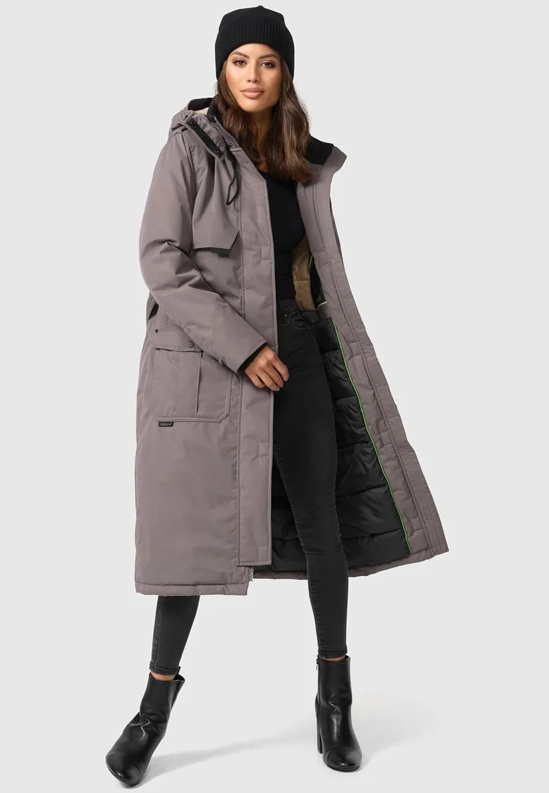 Navahoo Damen Wintermantel Warmer Parka lang mit hohem Kragen und weicher Kapuze Hokulanii XS-XXL M