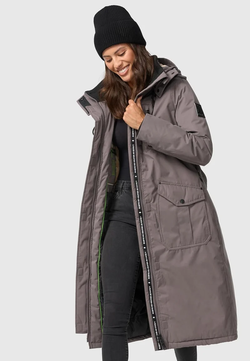 Navahoo Damen Wintermantel Warmer Parka lang mit hohem Kragen und weicher Kapuze Hokulanii XS-XXL M