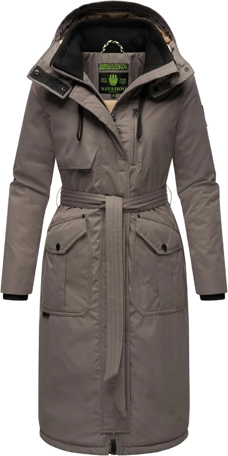Navahoo Damen Wintermantel Warmer Parka lang mit hohem Kragen und weicher Kapuze Hokulanii XS-XXL M