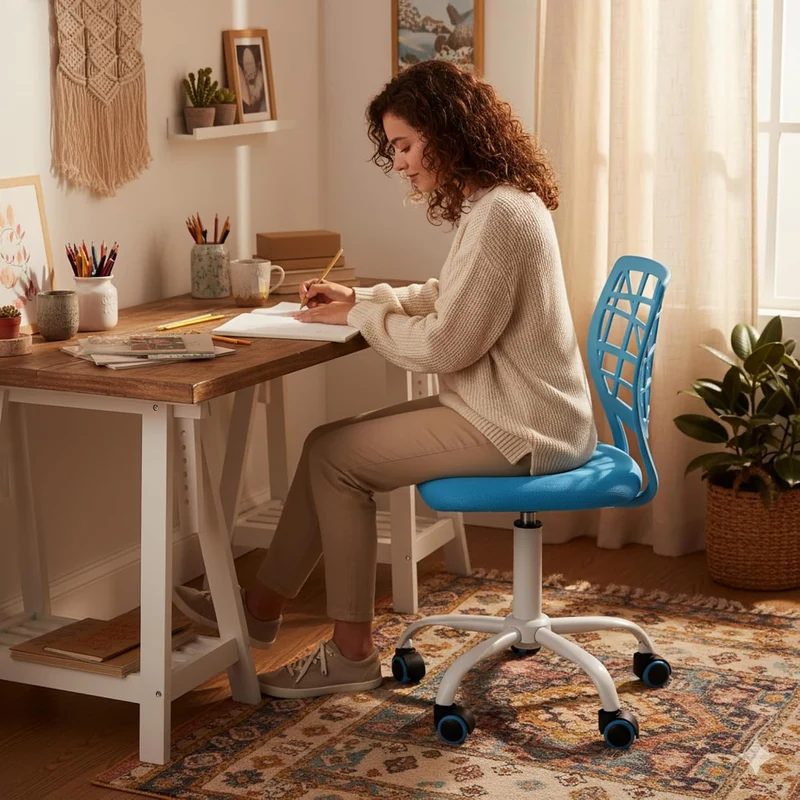 FurnitureR Bürostuhl Schreibtischstuhl Höhenverstellbar Stoffsitz Ergonomischer Arbeitsstuhl ohne Ar