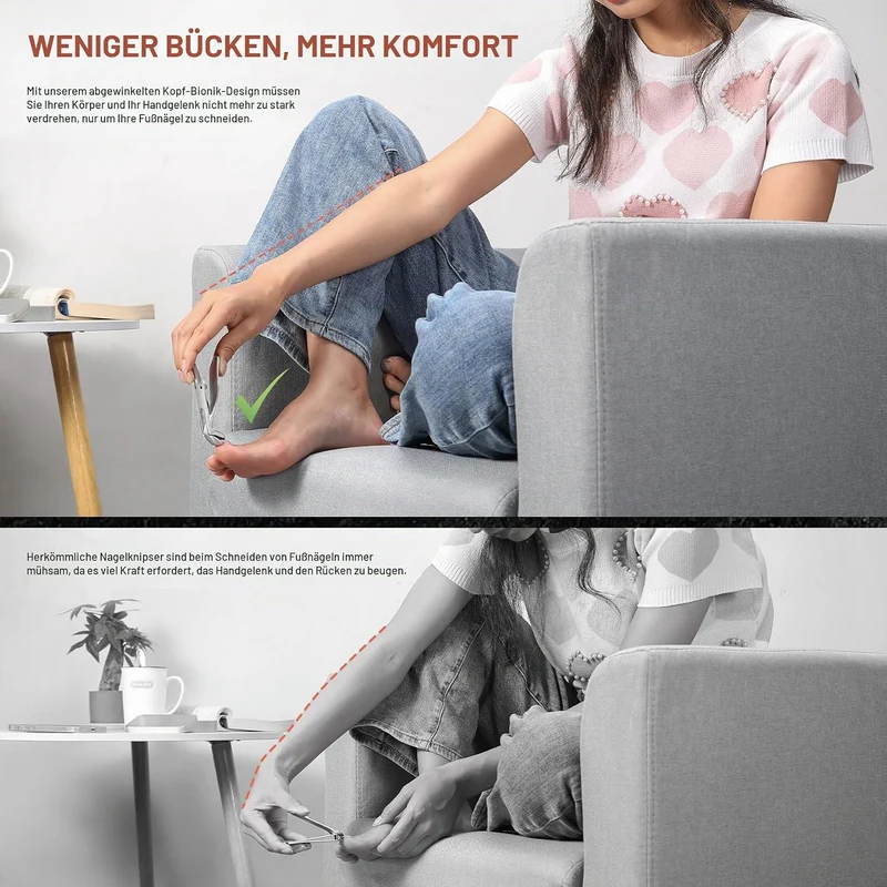 BEZOX Ergonomischer Nagelknipser mit abgewinkeltem Kopf für dicke Seniorennägel - Grosser Fingernage