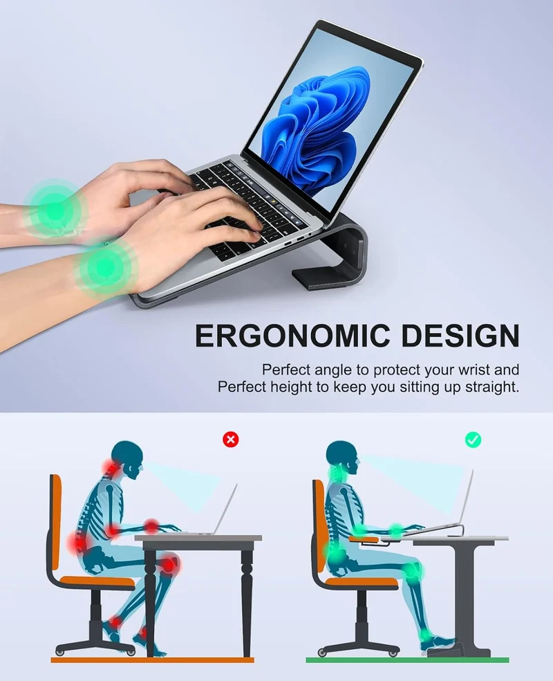 Soqool Laptop Ständer, Ergonomisch Laptop Halterung für Schreibtisch, Aluminium Notebook Ständer mit