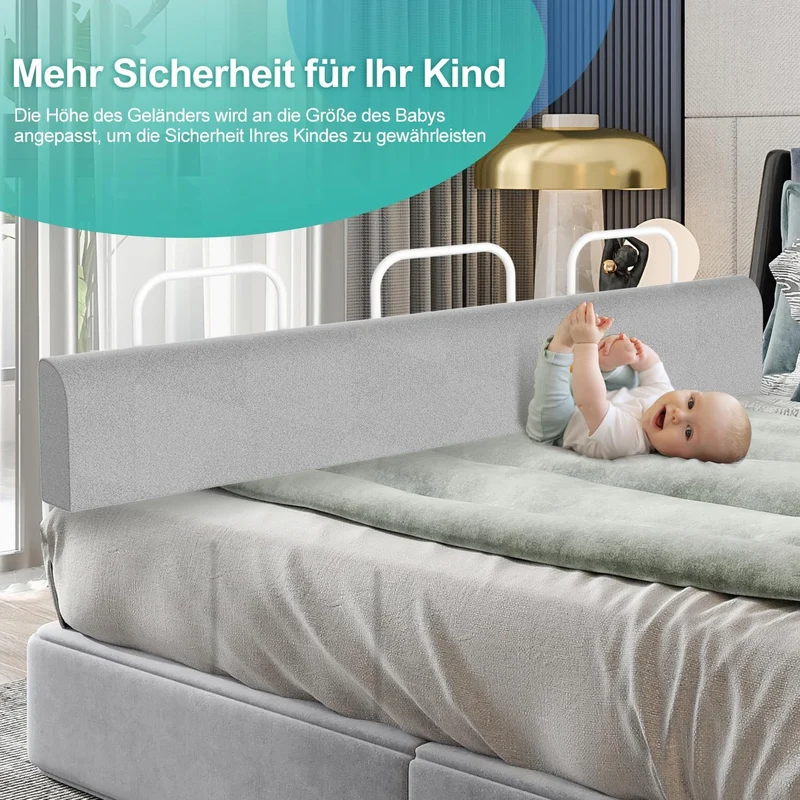 Eulenke Bettgitter 180cm - Höhenverstellbares Bettschutzgitter für Kinder - 5-Loch Bettgitte mit Rau